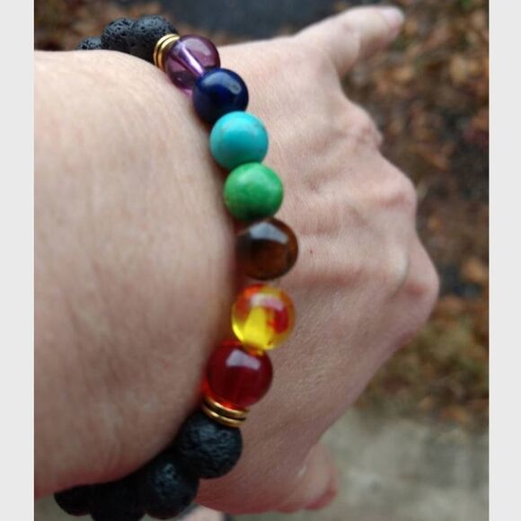 7 Chakra and Lava Bead Bracelet - Picture 3 of 3